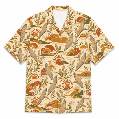 Dove Hunting Hawaiian Shirt for Men — Retro 70s Sunset Mourning Dove & Sunflower Print, Cream, Gift for Dove Hunters