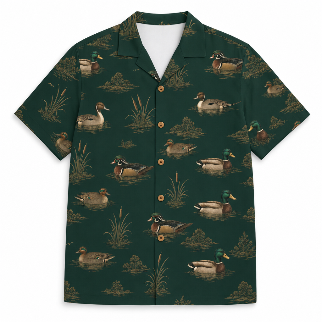 Duck Hunting Hawaiian Shirt for Men — Vintage Duck Stamp Mallard Pintail Wood Duck Print, Gift for Waterfowl Hunters