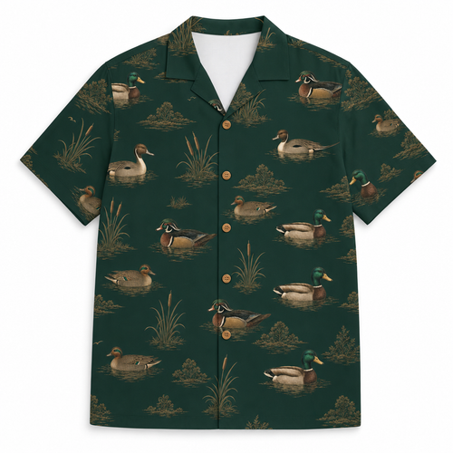Duck Hunting Hawaiian Shirt for Men — Vintage Duck Stamp Mallard Pintail Wood Duck Print, Gift for Waterfowl Hunters