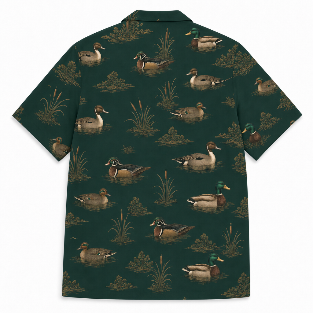 Duck Hunting Hawaiian Shirt for Men — Vintage Duck Stamp Mallard Pintail Wood Duck Print, Gift for Waterfowl Hunters