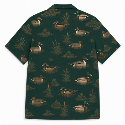 Duck Hunting Hawaiian Shirt for Men — Vintage Duck Stamp Mallard Pintail Wood Duck Print, Gift for Waterfowl Hunters