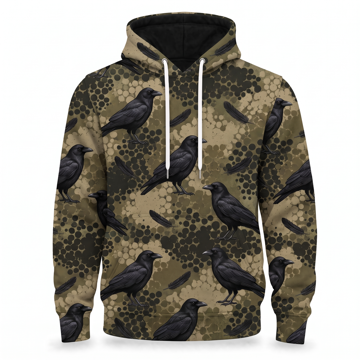Crow Camo Hoodie – Black Crow Hunting Camouflage All-Over Print Unisex Pullover, Crow Hunter Gift