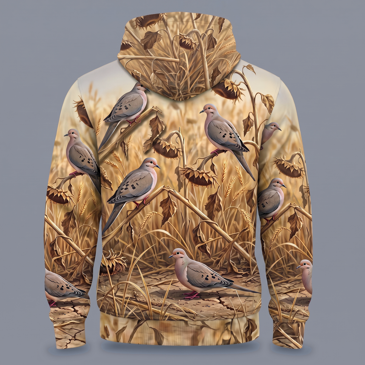 Mourning Dove Harvest Field Camo Hoodie — All-Over Wheat & Stalk Print, Dove Hunting Gift