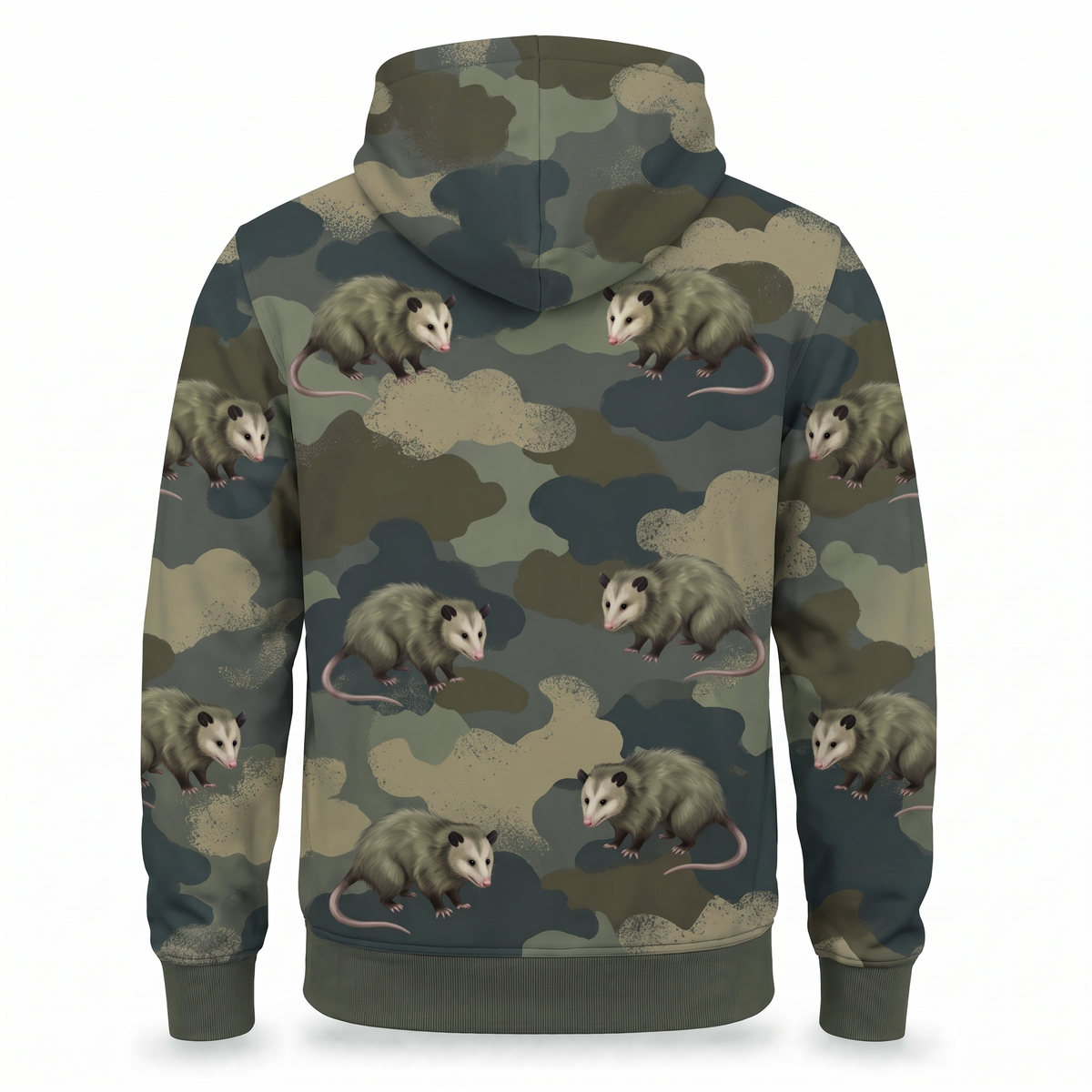 Possum Hunting Camo Hoodie – Opossum Woodland Camouflage All-Over Print Unisex Pullover, Hunter Gift