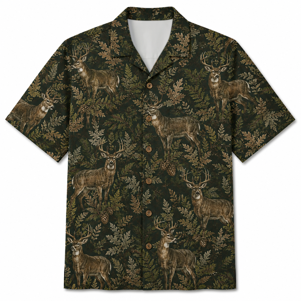 Deer Hunting Hawaiian Shirt for Men – Vintage Whitetail Buck & Botanical Print, Gift for Deer Hunters