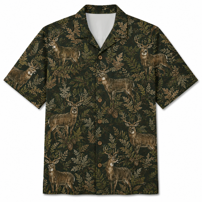 Deer Hunting Hawaiian Shirt for Men – Vintage Whitetail Buck & Botanical Print, Gift for Deer Hunters