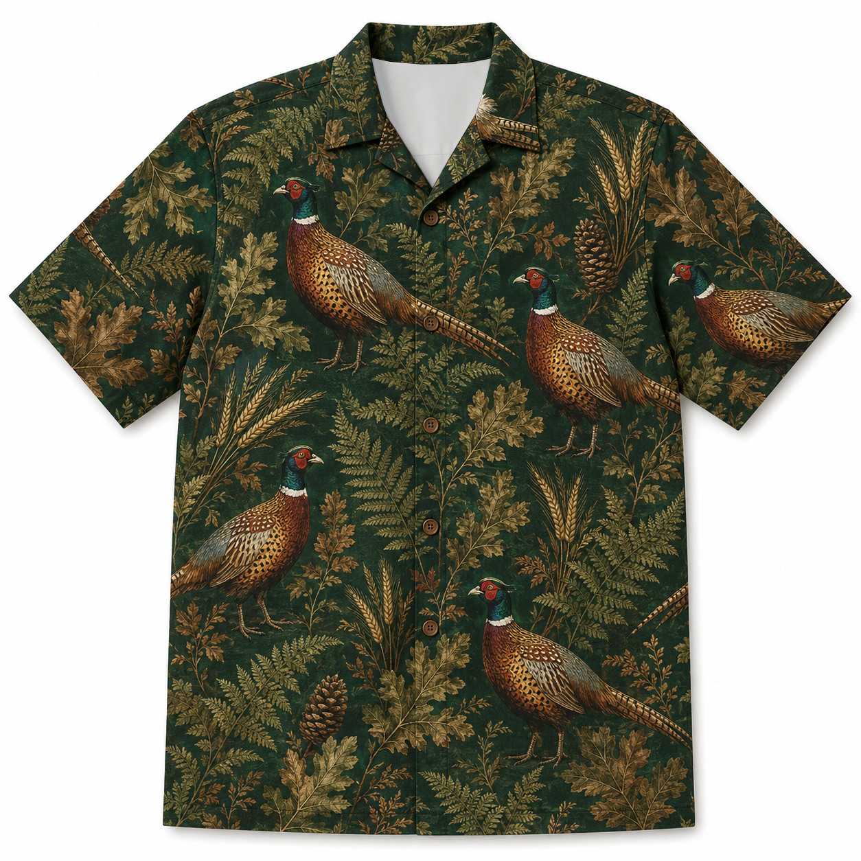 Pheasant Hunting Hawaiian Shirt for Men – Vintage Ring-Necked Pheasant & Botanical Print, Gift for Bird Hunters