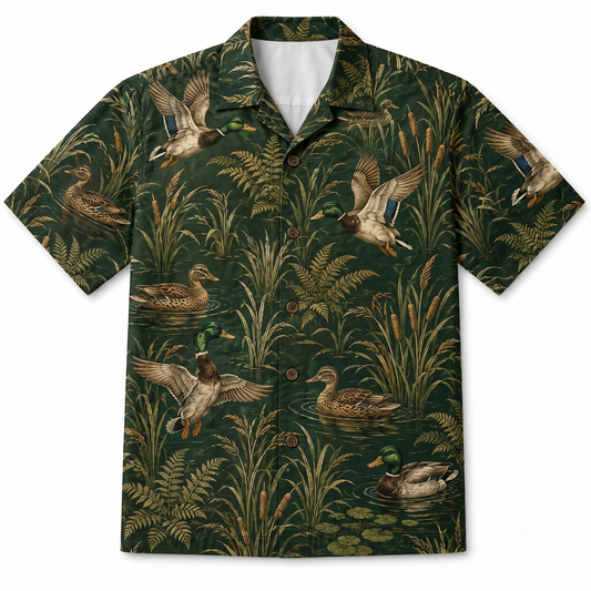Duck Hunting Hawaiian Shirt for Men – Vintage Mallard & Botanical Print, Gift for Duck Hunters