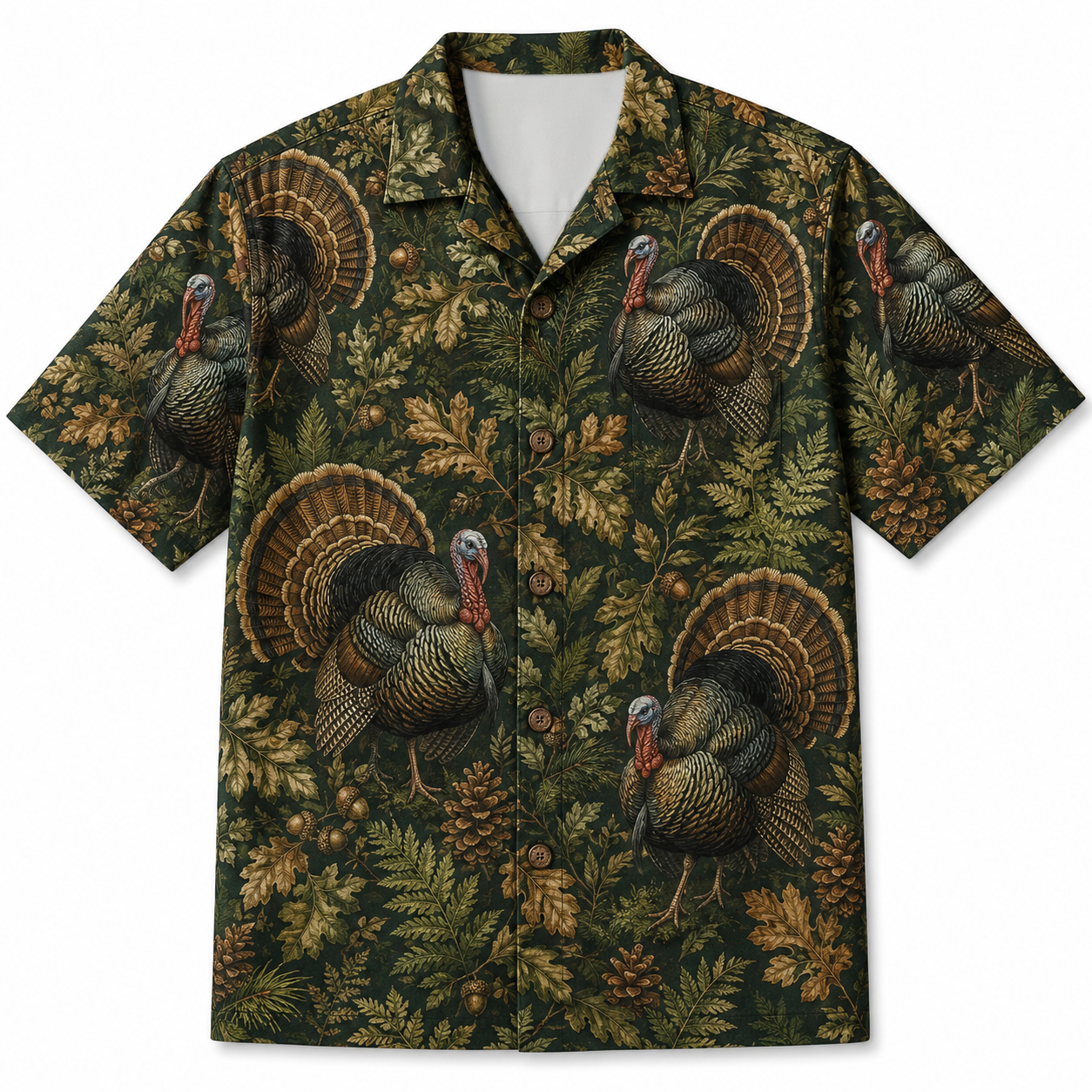 Turkey Hunting Hawaiian Shirt for Men – Vintage Wild Turkey & Botanical Print, Gift for Turkey Hunters
