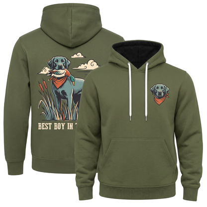 Lab Duck Dog Hoodie – Retro "Best Boy in the Blind" Back Print Unisex Pullover, Gift for Bird Dog Lovers