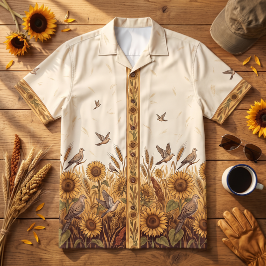 Mourning Dove Hunting Hawaiian Shirt for Men — Vintage Border Print, Dove Season Gift