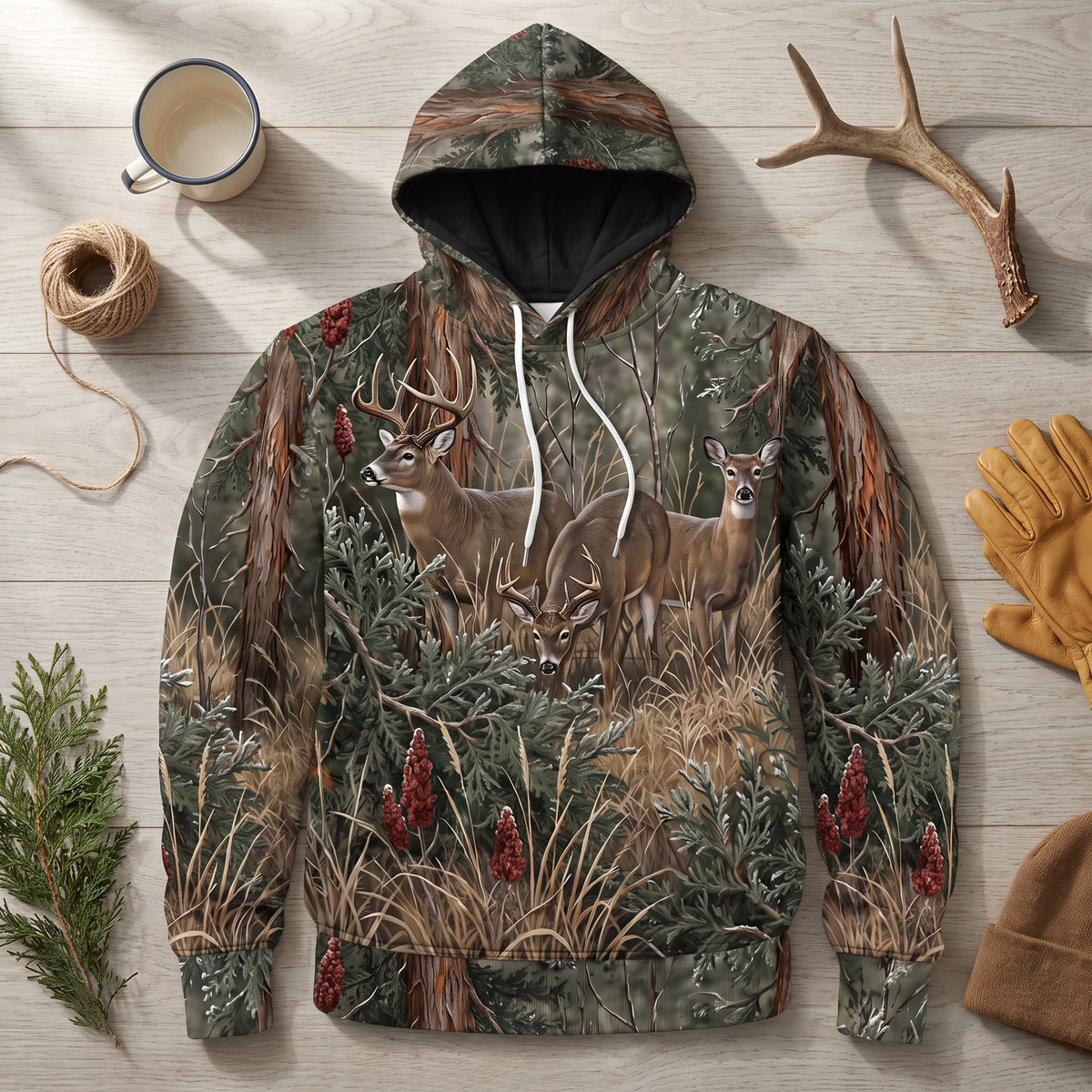 Whitetail Deer Forest Camo Hoodie | Hunting Hoodie for Him | Deer Hunter Gift