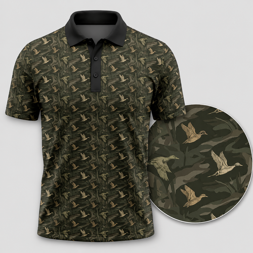 Duck Hunting Camo Polo Shirt for Men – Mallard Camo Golf Polo
