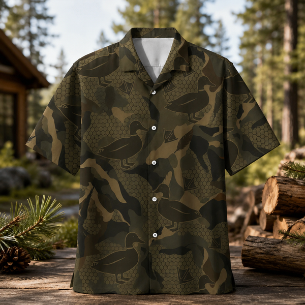 Duck Hunting Camo Hawaiian Shirt for Men – Wild Duck Print, Gift for Duck Hunters