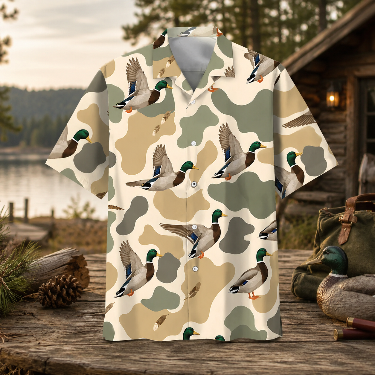Duck Hunting Camo Hawaiian Shirt for Men – Wild Duck Print, Gift for Duck Hunters