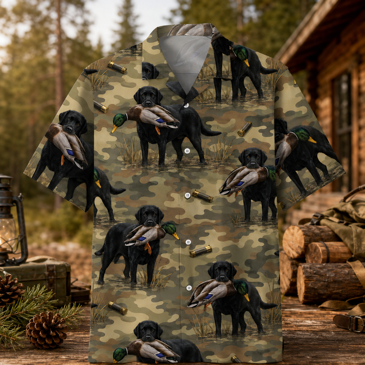 Duck Hunting Hawaiian Shirt for Men – Black Labrador & Mallard Print, Gift for Duck Hunters