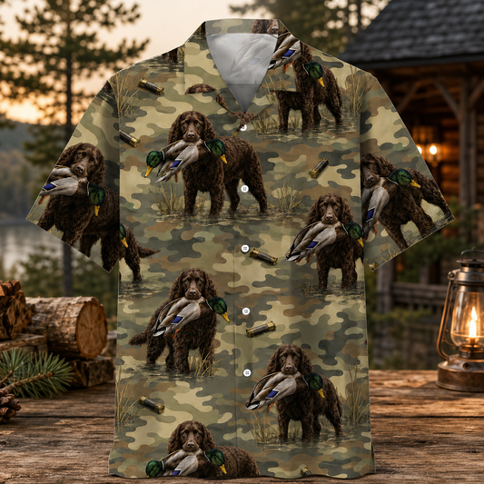 Boykin Spaniel Hawaiian Shirt for Men – Duck Hunting Dog & Mallard Print, Gift for Hunters