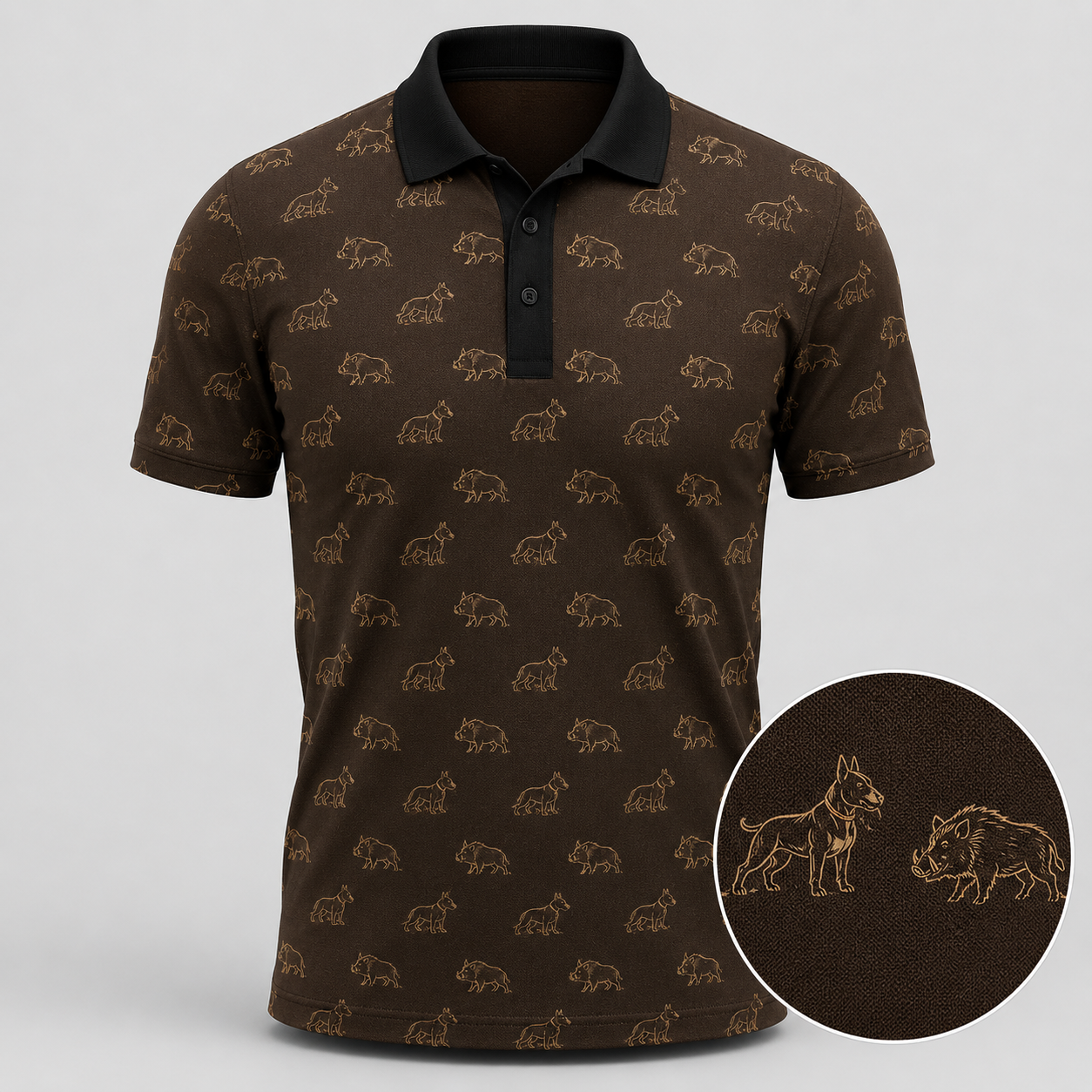 Wild Boar Hunting Polo Shirt for Men – Feral Pig Print, Gift for Aussie Hog Hunters