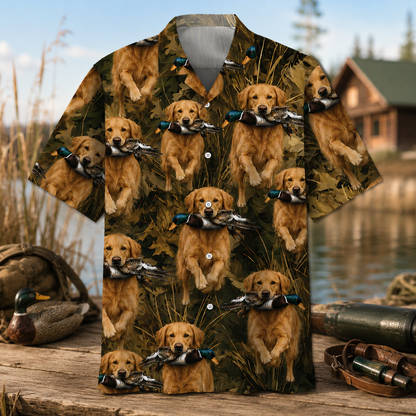 Chocolate Labrador Hawaiian Shirt for Men – Duck Hunting Dog & Mallard Print, Gift for Lab Lovers