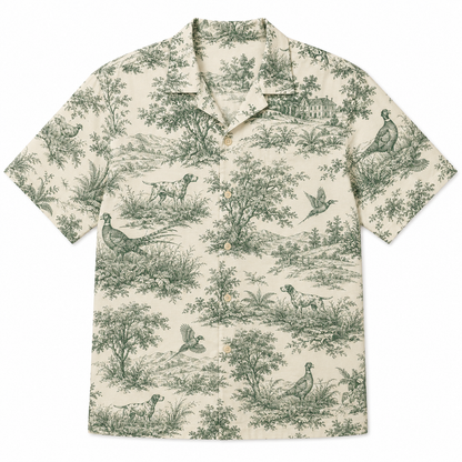 Pheasant Toile Hawaiian Shirt for Men Vintage French Country Hunting Scene Print Upland Gift
