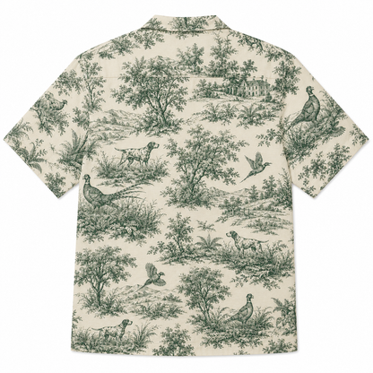 Pheasant Toile Hawaiian Shirt for Men Vintage French Country Hunting Scene Print Upland Gift
