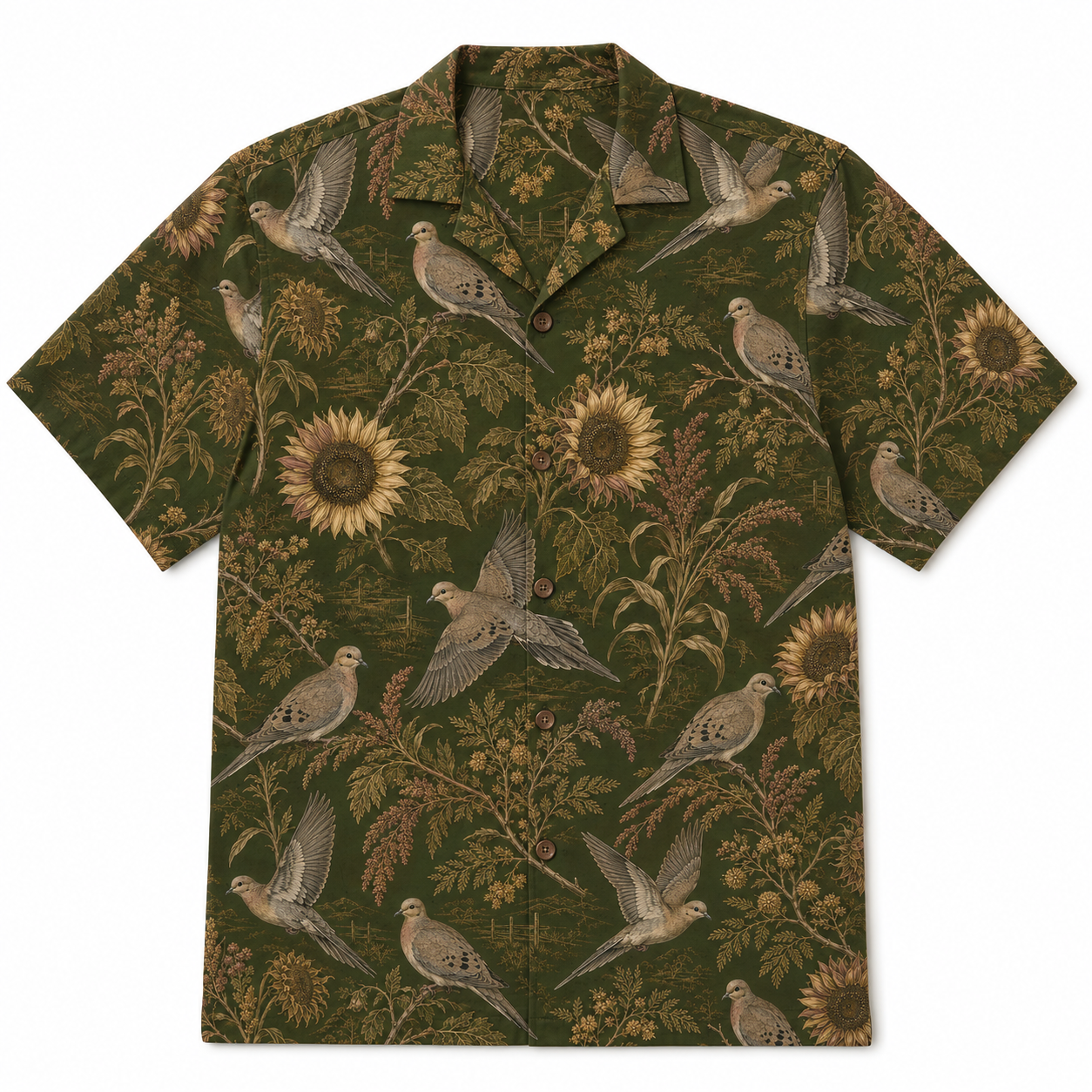 Dove Hunting Hawaiian Shirt for Men Vintage Mourning Dove Sunflower Print Gift for Dove Hunters