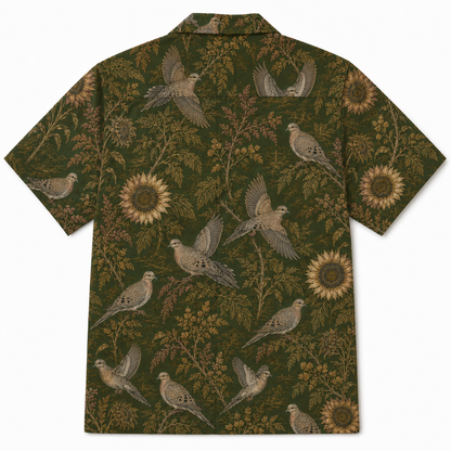 Dove Hunting Hawaiian Shirt for Men Vintage Mourning Dove Sunflower Print Gift for Dove Hunters