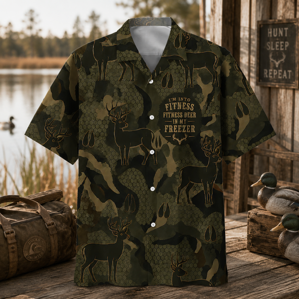 I'm Into Fitness Deer in My Freezer Hawaiian Shirt – Funny Deer Hunting Gift for Men