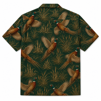 Pheasant Hunting Hawaiian Shirt for Men Vintage Flying Ring-Necked Pheasant Print Gift for Upland Hunters