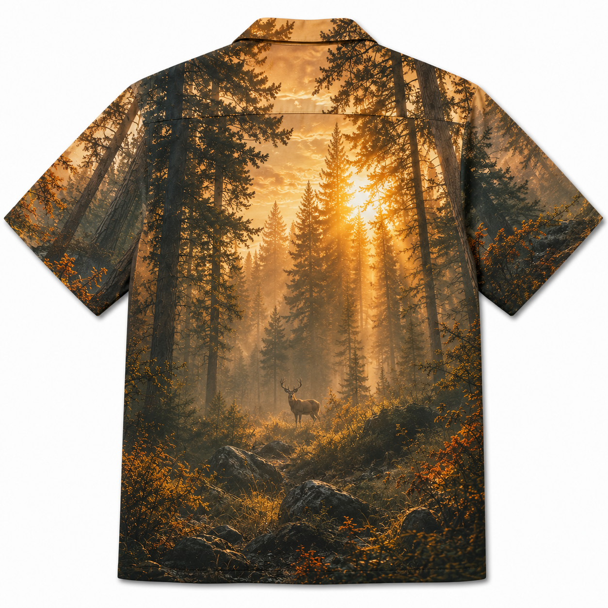 Deer Hunting Hawaiian Shirt for Men – Majestic Whitetail Buck Forest Print, Gift for Deer Hunters