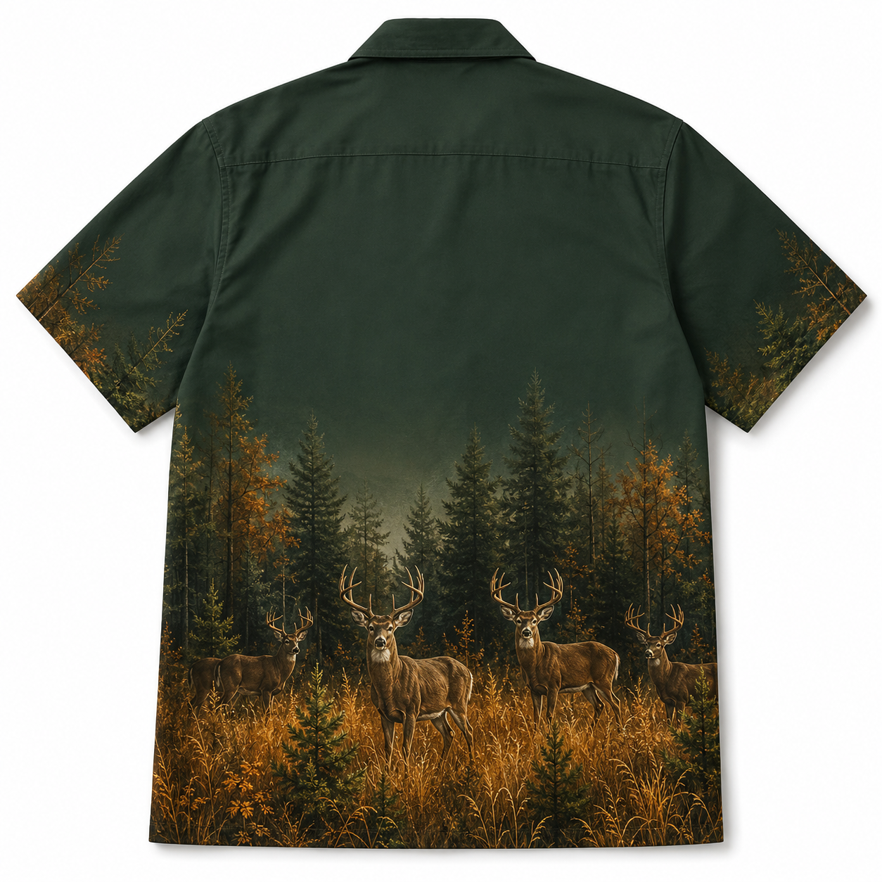 Deer Hunting Hawaiian Shirt for Men – Whitetail Buck Forest Border Print, Gift for Deer Hunters
