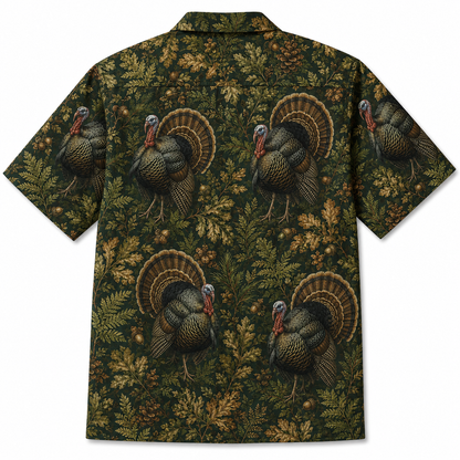 Turkey Hunting Hawaiian Shirt for Men – Vintage Wild Turkey & Botanical Print, Gift for Turkey Hunters