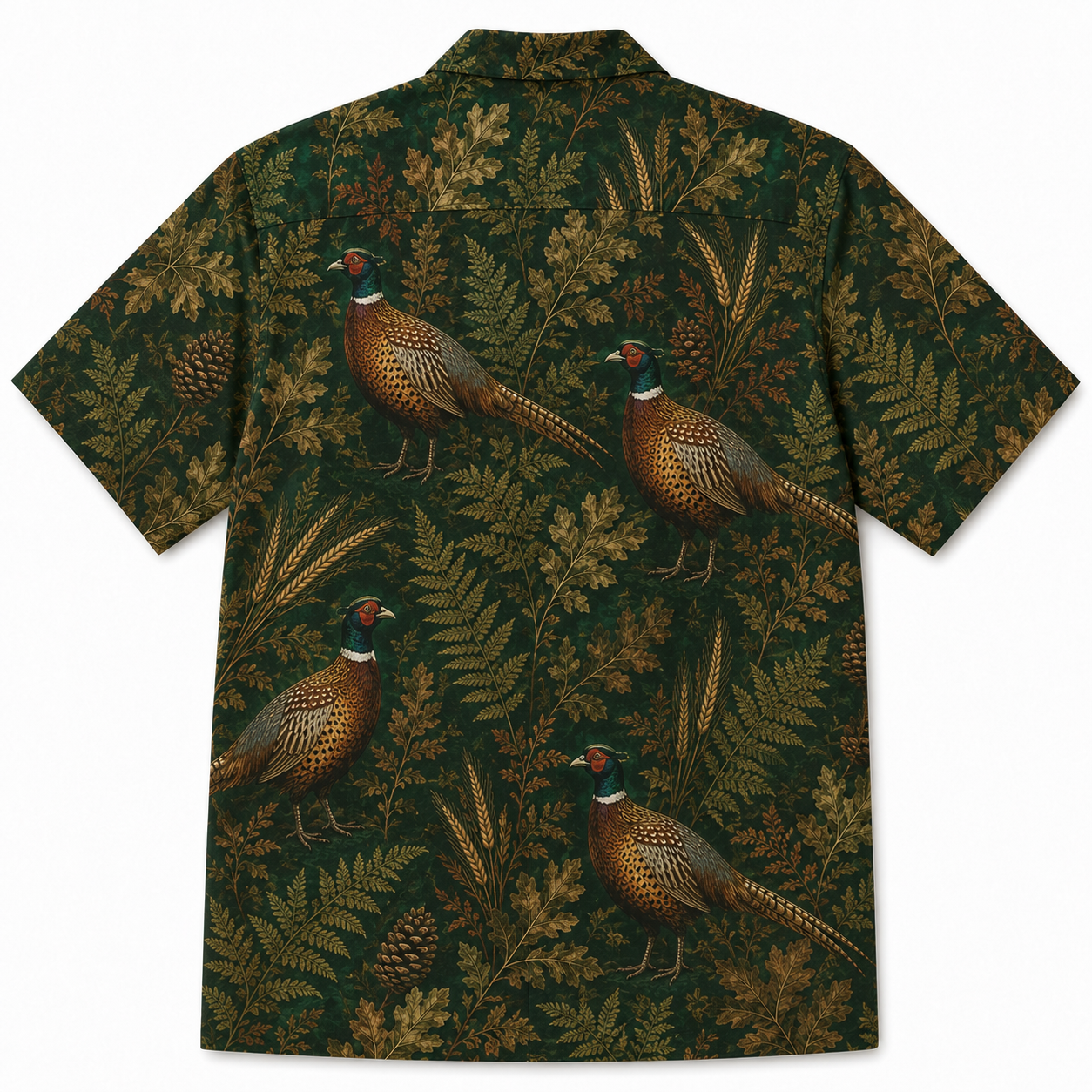 Pheasant Hunting Hawaiian Shirt for Men – Vintage Ring-Necked Pheasant & Botanical Print, Gift for Bird Hunters