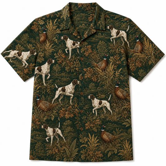 Bird Dog Hawaiian Shirt for Men Vintage English Pointer Pheasant Hunting Print Gift for Upland Hunters