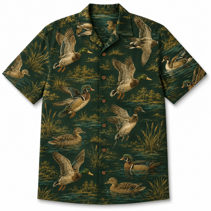 Duck Hunting Hawaiian Shirt for Men – Vintage Waterfowl Duck Stamp Print, Gift for Duck Hunters