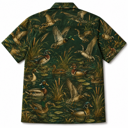 Duck Hunting Hawaiian Shirt for Men – Vintage Waterfowl Duck Stamp Print, Gift for Duck Hunters