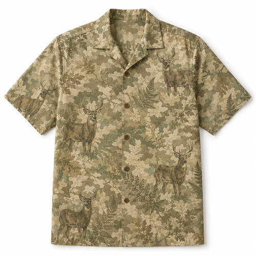 Deer Hunting Hawaiian Shirt for Men – Refined Whitetail Buck Camo Print, Gift for Deer Hunters