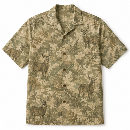 Deer Hunting Hawaiian Shirt for Men – Refined Whitetail Buck Camo Print, Gift for Deer Hunters