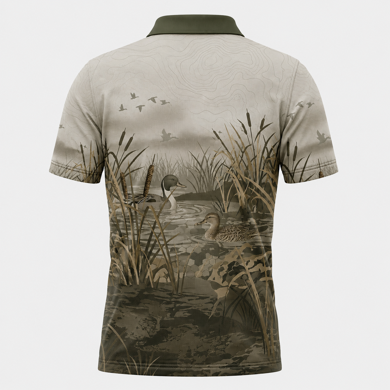 Mens Duck Hunting Polo Shirt – Marsh Wetland Scenic Golf Polo
