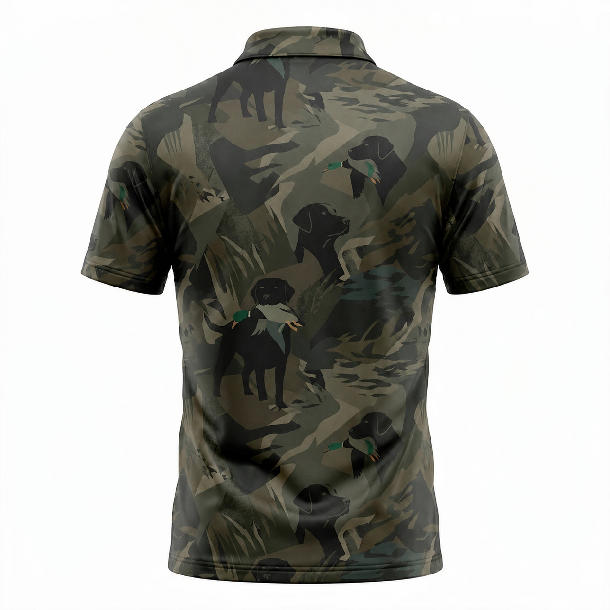Mens Hunting Dog Polo Shirt – Black Lab Camo Golf Polo