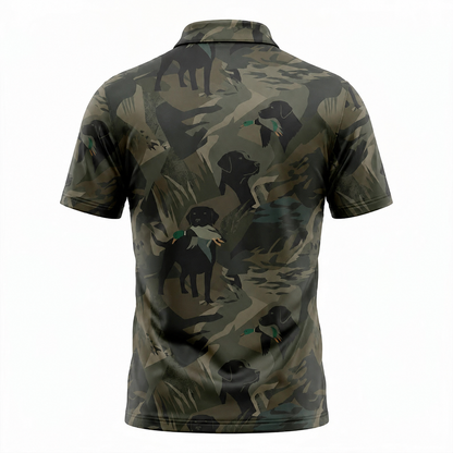 Mens Hunting Dog Polo Shirt – Black Lab Camo Golf Polo
