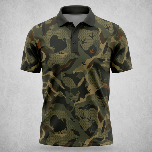 Mens Turkey Hunting Polo Shirt - Camo Golf Polo