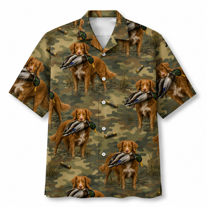 Duck Hunting Hawaiian Shirt for Men – Black Labrador & Mallard Print, Gift for Duck Hunters