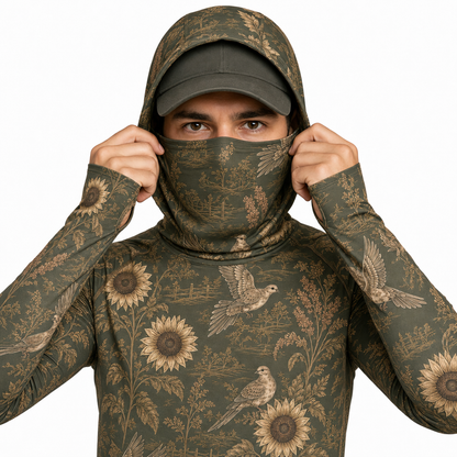 Dove Hunting UPF Hoodie – Mourning Dove Sun Protection Performance Shirt with Face Cover