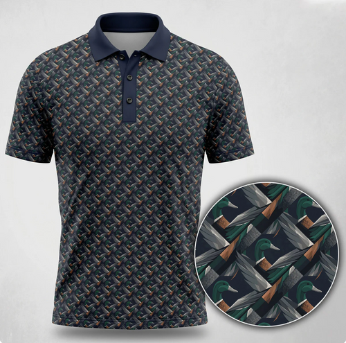 Mallard Duck Golf Polo Shirt for Men – Duck Head Pattern, Gift for Hunters & Golfers