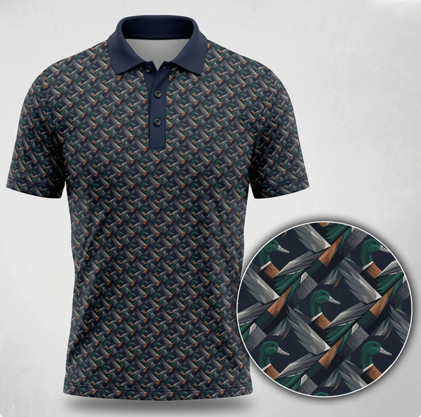 Mallard Duck Golf Polo Shirt for Men – Duck Head Pattern, Gift for Hunters & Golfers