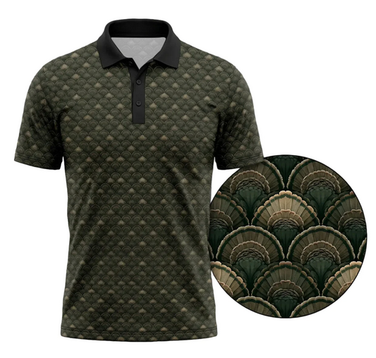 Turkey Feather Golf Polo Shirt for Men – Turkey Fan Print, Gift for Hunters & Golfers