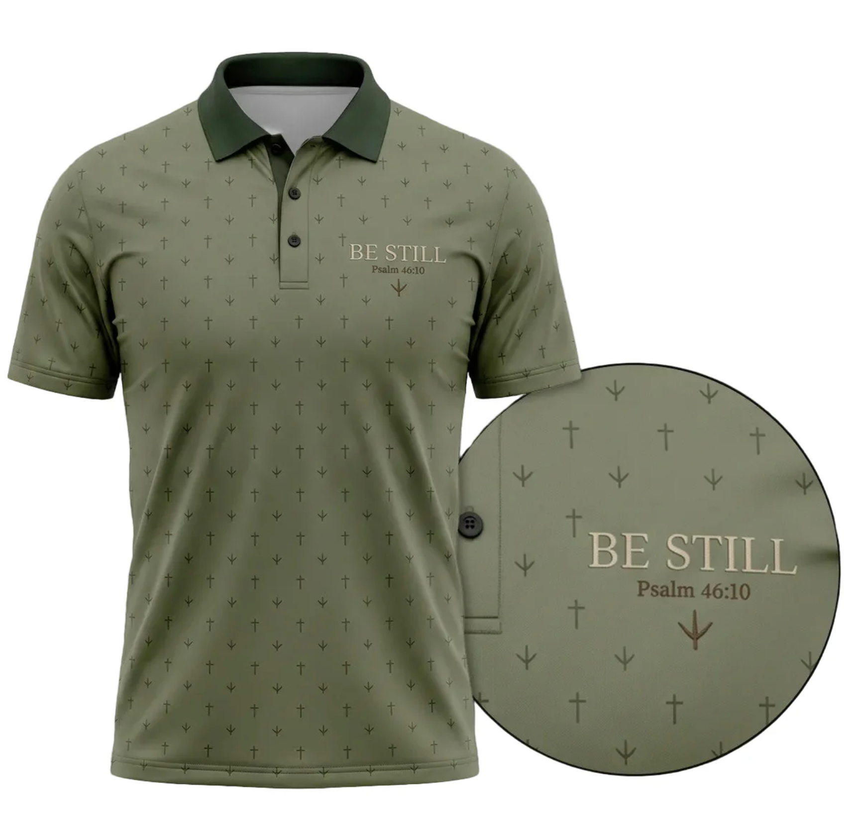 Be Still Psalm 46:10 Polo Shirt for Men – Christian Turkey Hunting Faith Gift