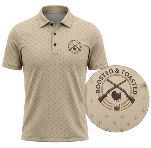 Roosted & Toasted Turkey Hunting Polo Shirt for Men – Funny Hunting & Whiskey Gift