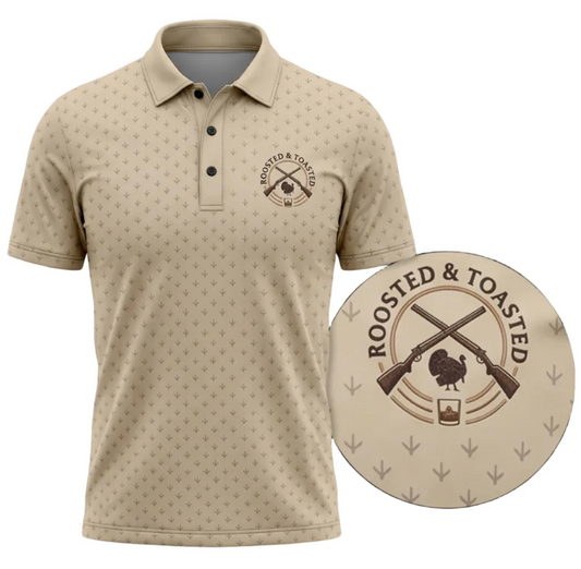 Roosted & Toasted Turkey Hunting Polo Shirt for Men – Funny Hunting & Whiskey Gift